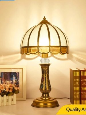 Nordic Retro Gold Copper Table Lamp – Luxury Bedside & Living Room Decorative Lighting Fixture