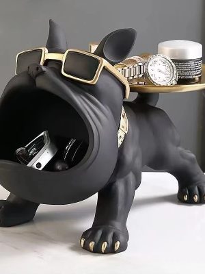 30cm Bulldog Statue Storage Box – Resin Dog Figurine Home Decor Sculpture Ornament