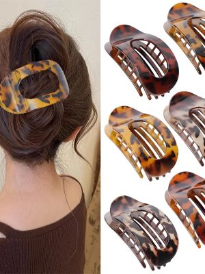 Korean Acetate Flat Claw Clip – Simple Leopard Hair Clip for Women’s Styling & Accessories